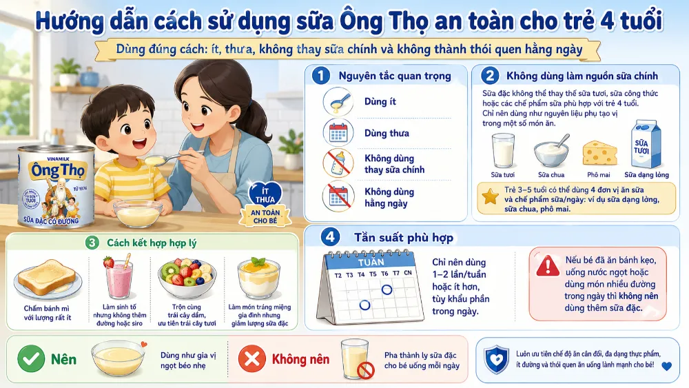 Hướng dẫn cách sử dụng sữa Ông Thọ an toàn cho trẻ 4 tuổi