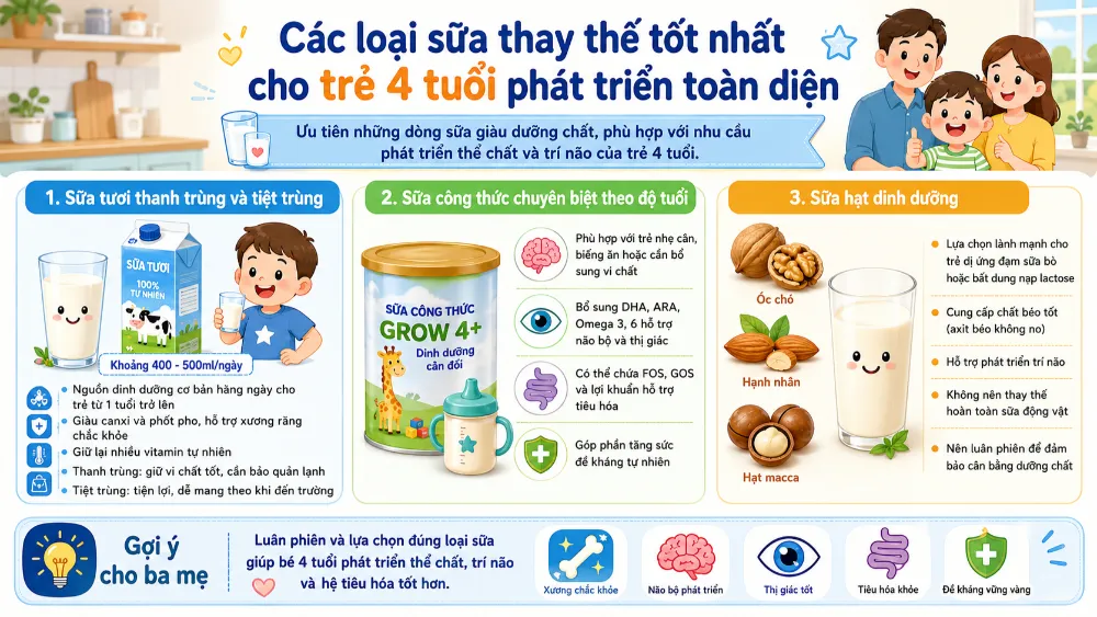 Các loại sữa thay thế tốt nhất cho trẻ 4 tuổi