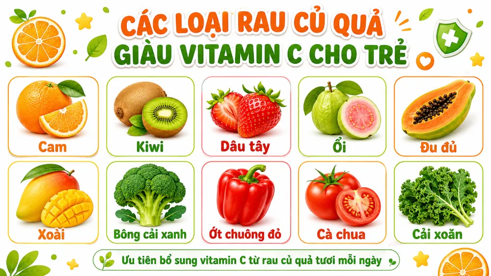 Đa dạng các loại rau củ quả giàu vitamin C cho trẻ