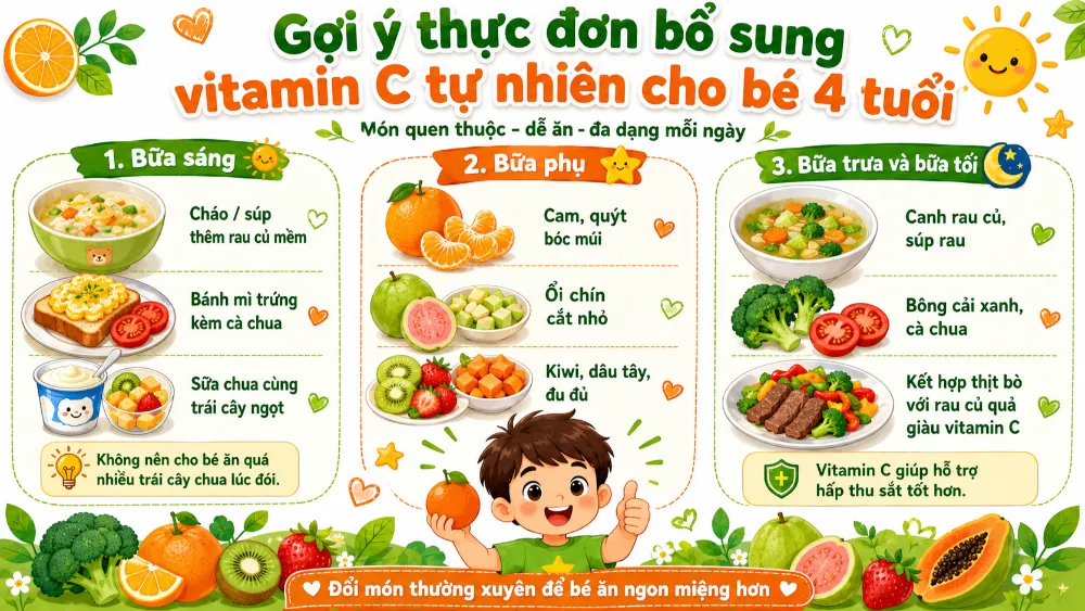 Thực đơn bữa ăn đầy màu sắc, giàu vitamin C cho bé