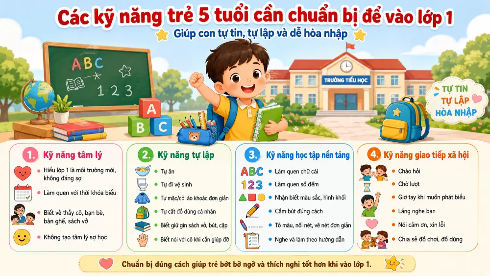 Các kỹ năng trẻ 5 tuổi cần chuẩn bị để vào lớp 1