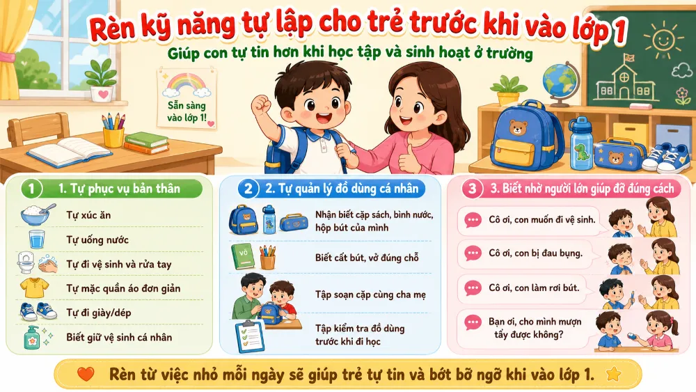 Rèn kỹ năng tự lập cho trẻ trước khi vào lớp 1