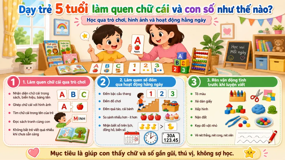 Dạy trẻ 5 tuổi làm quen chữ cái và con số