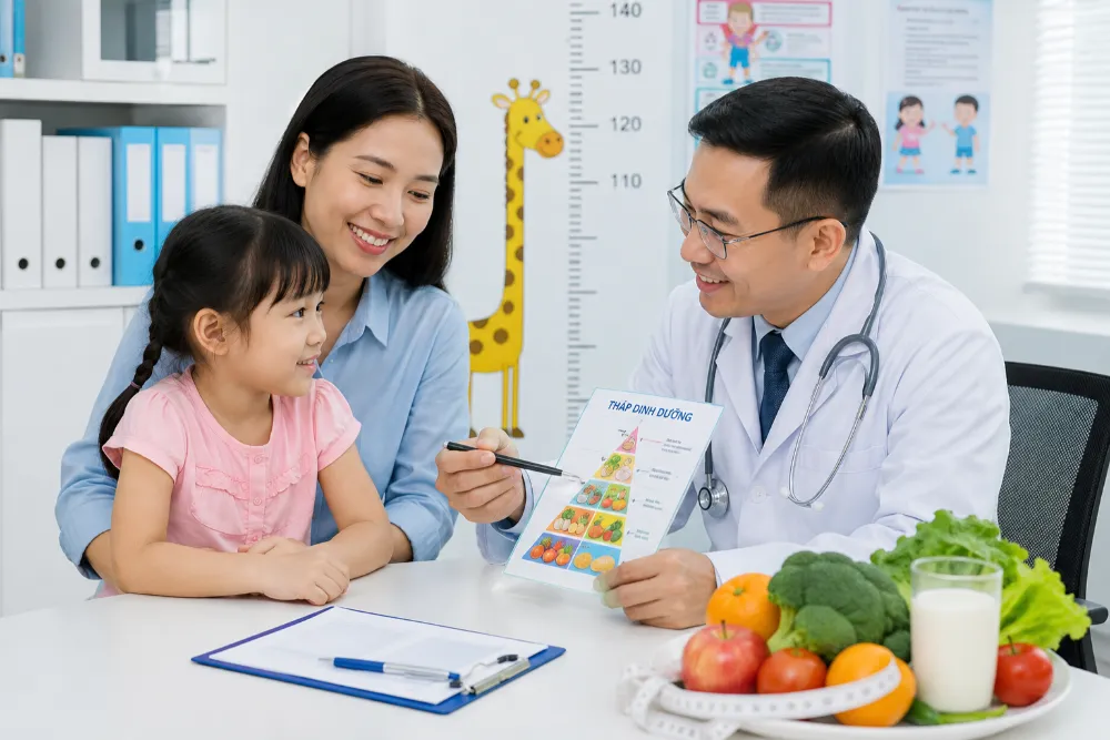 Hãy đưa trẻ đi khám dinh dưỡng nếu nhận thấy đường biểu đồ tăng trưởng đi ngang kéo dài