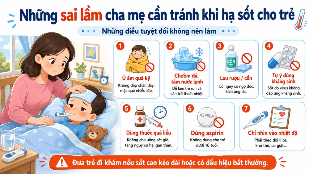 Những sai lầm cha mẹ cần tránh khi hạ sốt cho trẻ