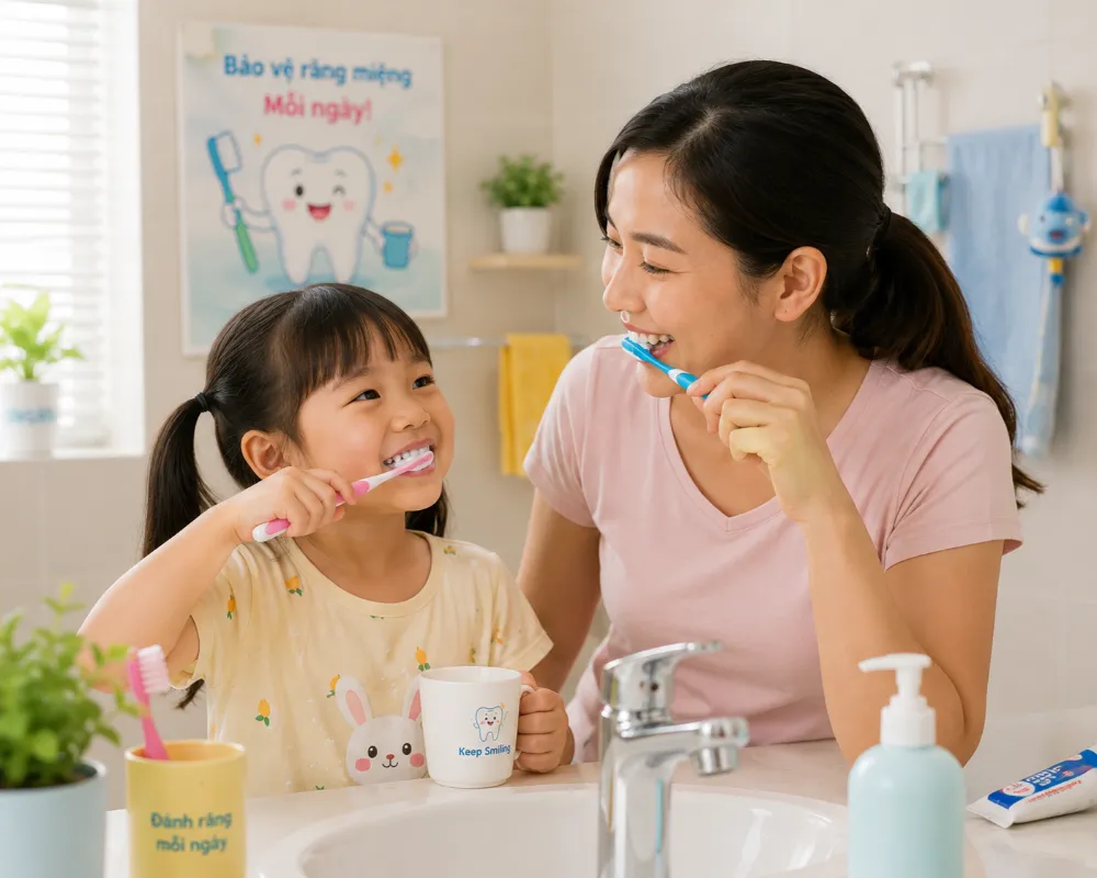 Đảm bảo trẻ luôn được vệ sinh răng miệng sạch sẽ sau khi uống sữa buổi tối.