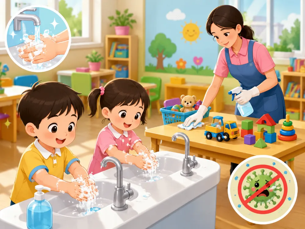 Rửa tay và vệ sinh đồ chơi giúp giảm nguy cơ lây bệnh. 