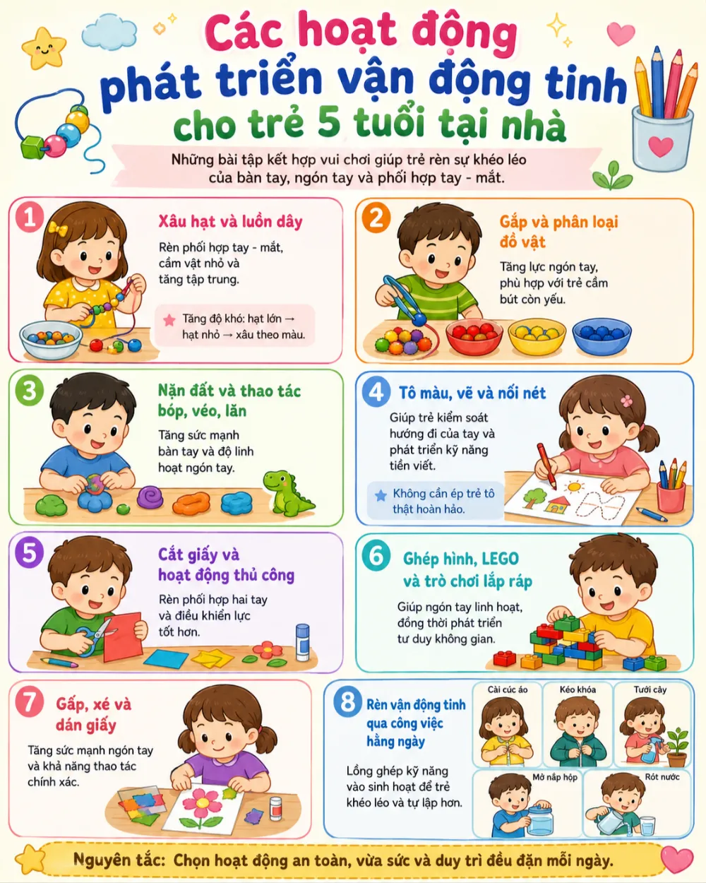 Các hoạt động phát triển vận động tinh cho trẻ 5 tuổi tại nhà