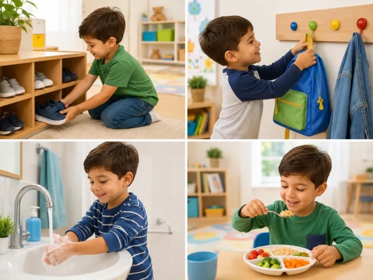 Các kỹ năng tự phục vụ phù hợp độ tuổi là nền tảng giúp trẻ hình thành tính tự lập. 