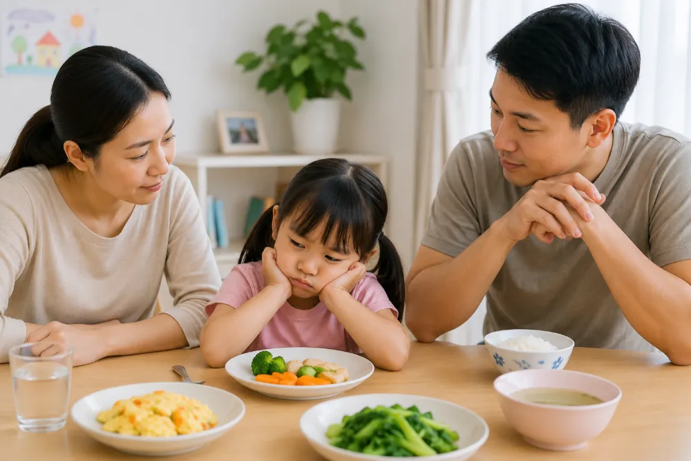 Ăn ít, ngậm thức ăn, kéo dài bữa ăn hoặc không tăng cân là những dấu hiệu cha mẹ cần theo dõi khi trẻ 5 tuổi biếng ăn.