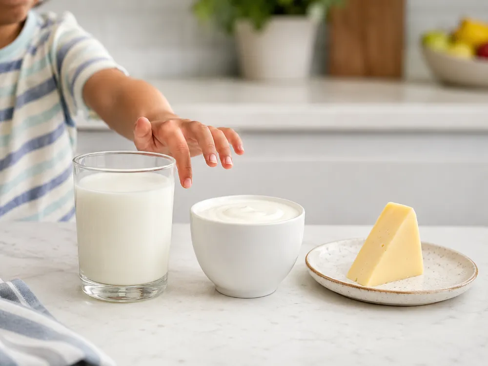 Cha mẹ có thể kết hợp sữa dạng lỏng, sữa chua và phô mai để đa dạng nguồn sữa và chế phẩm sữa cho trẻ.