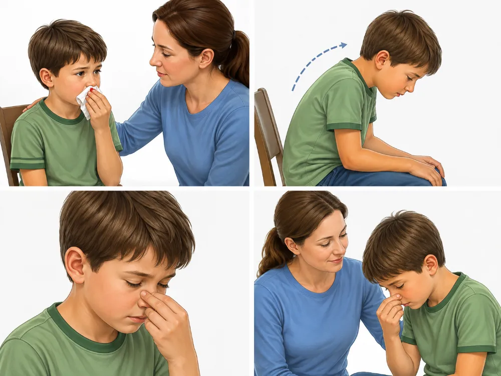 Cúi nhẹ đầu và ép mũi đúng cách giúp cầm máu. 