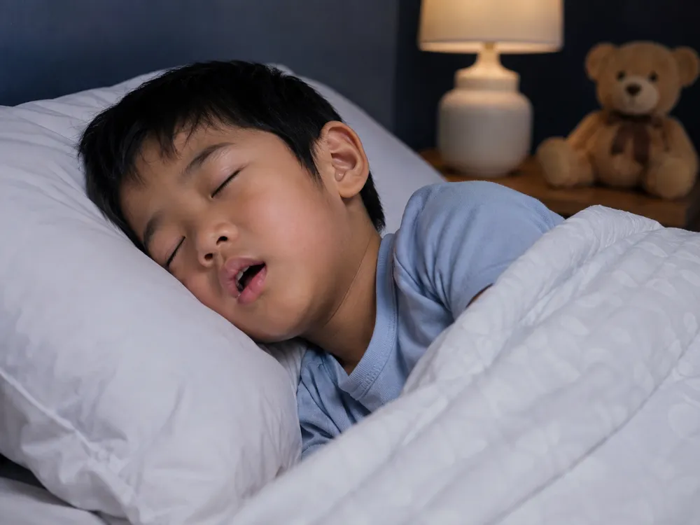 Trẻ ngủ ngáy có thể kèm thở bằng miệng hoặc giấc ngủ không ổn định, cha mẹ nên theo dõi thêm các biểu hiện đi kèm.