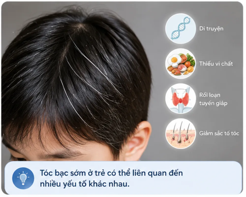 Tóc bạc sớm ở trẻ có thể liên quan đến nhiều yếu tố khác nhau. 
