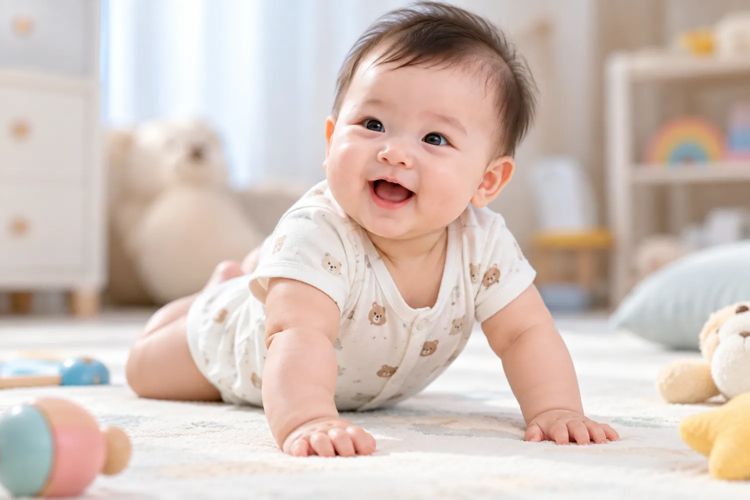 Trẻ 6 tháng tiêu hao nhiều năng lượng cho vận động thô (lật lẫy, nâng ngực), khiến tốc độ tăng cân sinh lý chậm lại bình thường