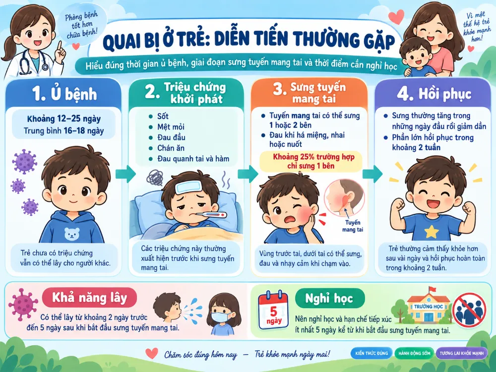 Khả năng lây nhiễm và thời gian diễn tiến của quai bị