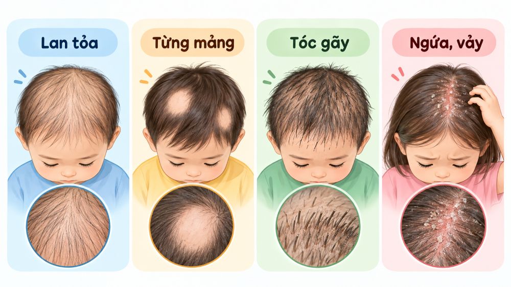 4 kiểu rụng tóc thường gặp cần quan sát ở trẻ