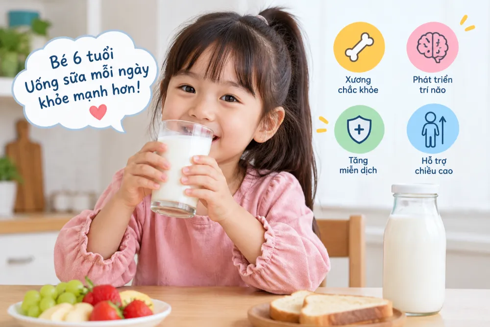 Thời điểm uống sữa cho bé 6 tuổi