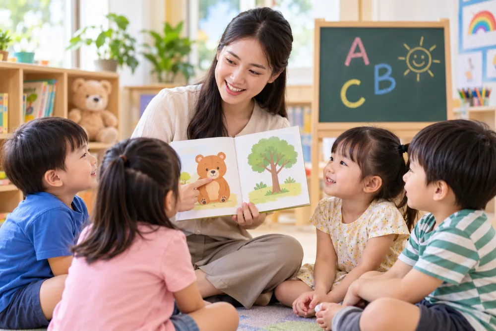Hoạt động ngôn ngữ giúp trẻ phát triển khả năng nghe, nói và làm quen với chữ viết trước khi vào lớp 1.