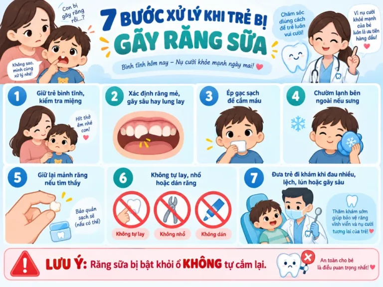 Sơ cứu đúng và kiểm tra nha khoa sớm giúp xác định mức độ tổn thương sau khi trẻ bị gãy răng sữa.
