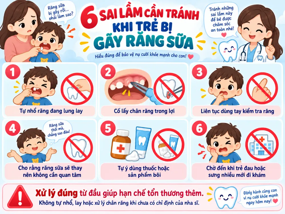 Không tự nhổ, lay hoặc xử lý phần chân răng khi chưa được nha sĩ đánh giá.