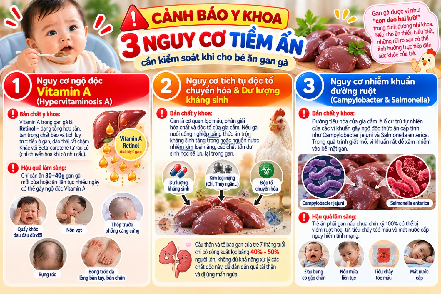 3 nguy cơ tiềm ẩn cần kiểm soát khi cho bé ăn gan gà