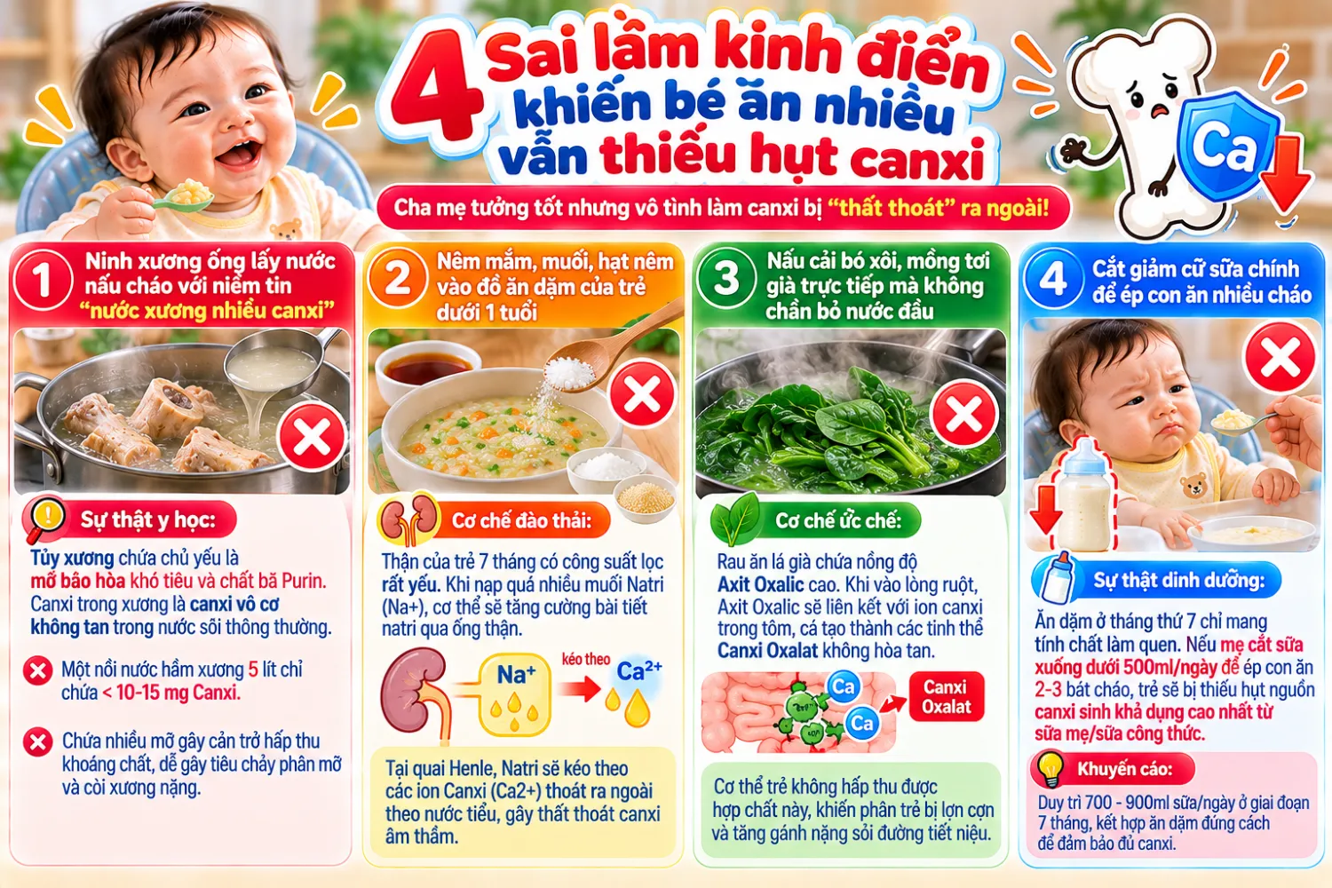 4 Sai lầm kinh điển khiến bé ăn nhiều vẫn thiếu hụt canxi