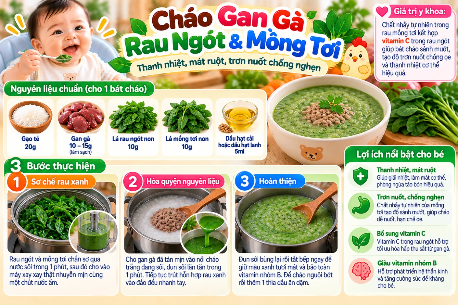 Cháo Gan Gà Rau Ngót & Mồng Tơi
