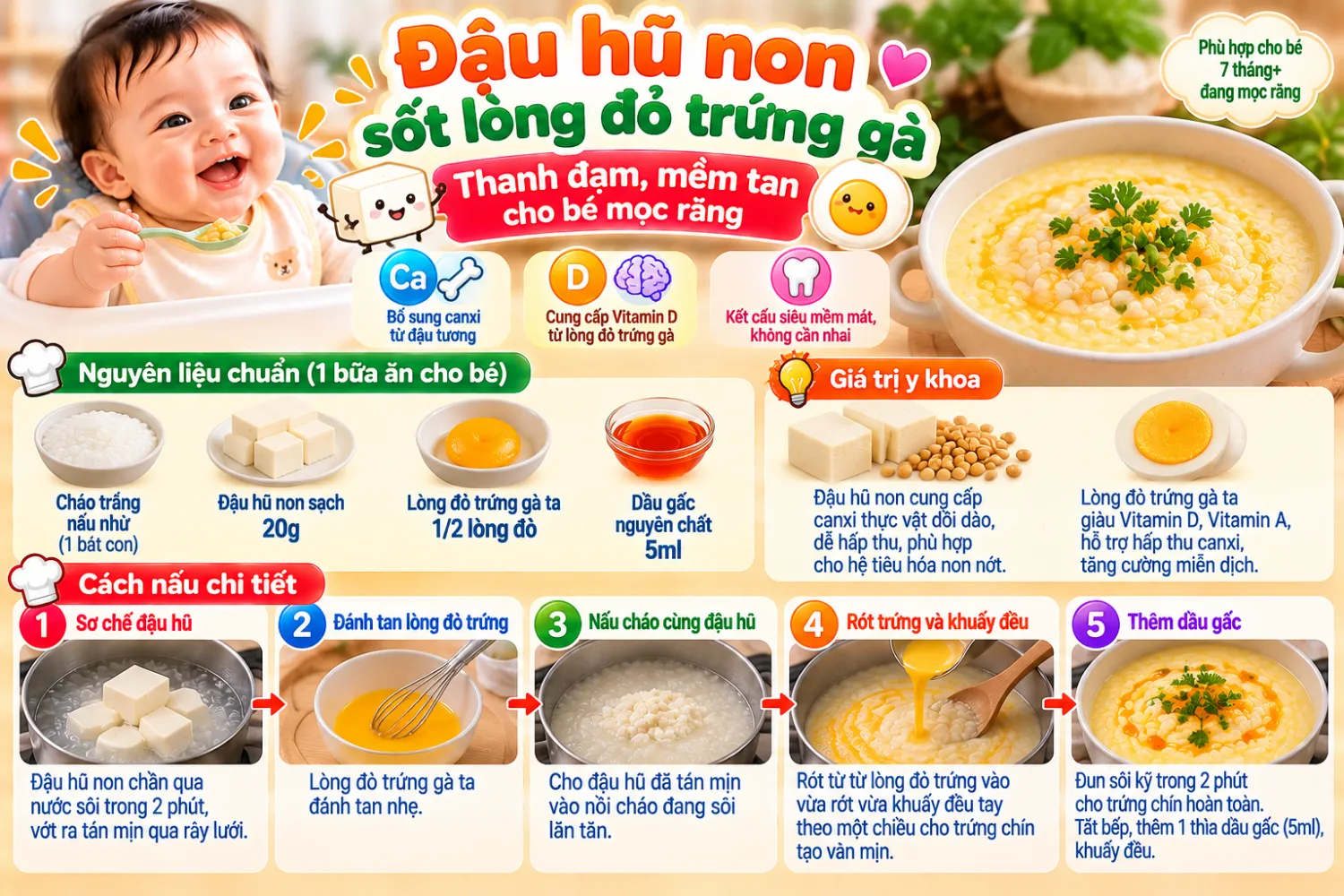 Đậu hũ non sốt lòng đỏ trứng gà (Thanh đạm, mềm tan cho bé mọc răng)